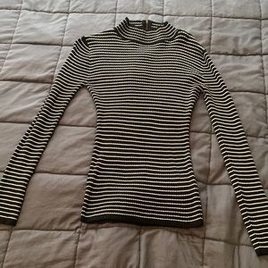 Black and White Striped Turtleneck Sweater